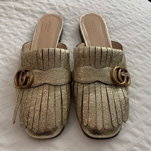 Gucci gold fringe mule